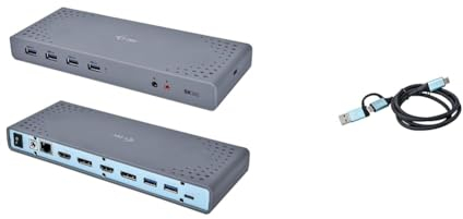 i-tec USB-C/A 4K Dual Display Docking Station 2X HDMI und 2X Display Port 5K Unterstützung & USB-C auf USB-C Kabel mit integriertem USB 3.0 Adapter, 100cm