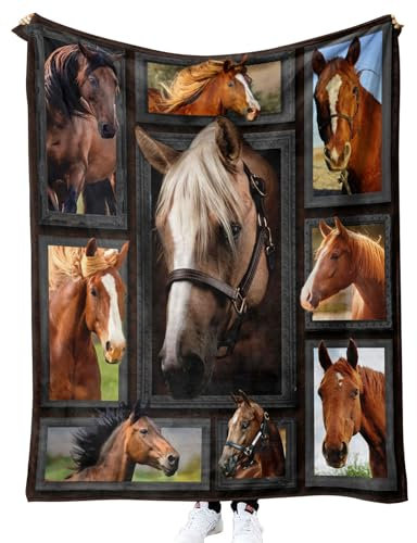 MUNOOR Pferd Kuscheldecken 150x200 cm Weich Flanelldecke Wohndecke Geschenke für Kinder Erwachsene, 3D Tier Decke Sofadecke Couchdecke Tagesdecke