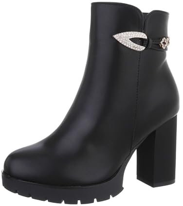 Ital Design Damenschuhe Stiefeletten High-Heel Stiefeletten, XJ-651-, Kunstleder, Schwarz, Gr. 40