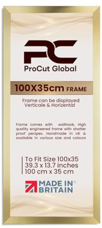 Procut Global Modern Gold Picture Frame For Photos - 100x35cm | Engineered Wood With Clear Perspex Front For Wall Art Display - Ideal For Posters, Certificates, Documents & Home Decor