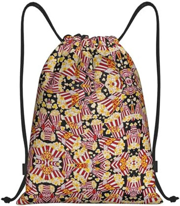 yomeeaaaa Glänzender Overlook-Druck, Kordelzug-Rucksäcke, Unisex-Rucksack für Fitnessstudio, Einkaufen, Sport, Yoga, Größe S, Popcorn-Druck, M