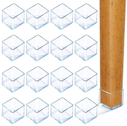 ZKGYUS Lot de 16 Protections de Sol Carrées en Silicone pour Pieds de Chaise, 25 x 25 mm Protection Pied de Chaise Carré, Protege Pied de Table