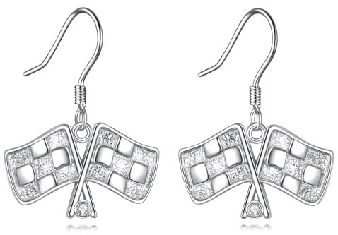 Sterling Silber Rennflagge Ohrringe für Frauen Renn Hebelohrringe Autorennen Ohrhänger Schmuck Geburtstag Sgeschenke für Männer und Mütter