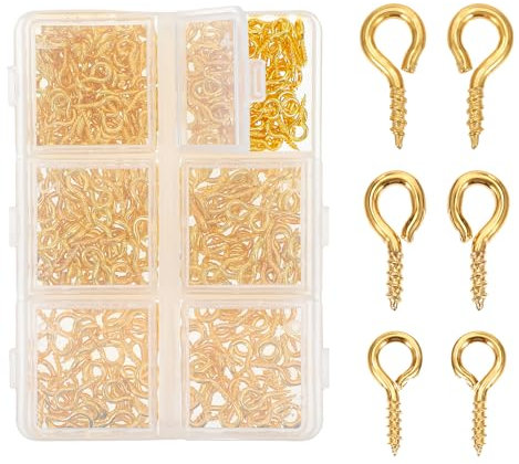AOZUO Lot de 400 vis à œillets en métal - 3 tailles - Petits œillets à visser - Avec boîte de rangement - Pour bijoux, pendentifs et perles