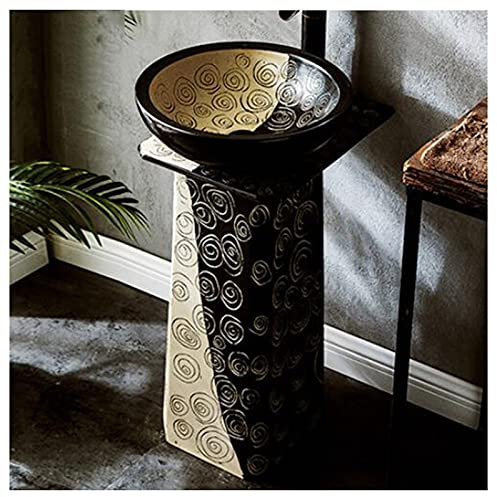 Lavabo en céramique Lavabo sur Pied fabriqué à la Main Lavabo sur Pied pour intérieur et extérieur, 44 x 40 x 80 cm, L-,L-