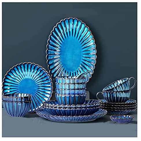 IUBGFTO Set di stoviglie Set di Piatti, 58 Pezzi, Set di stoviglie in Porcellana Bone China con Piatti, Ciotole e Piatti, Set da tavola in Ceramica con Motivo Barca a Vela