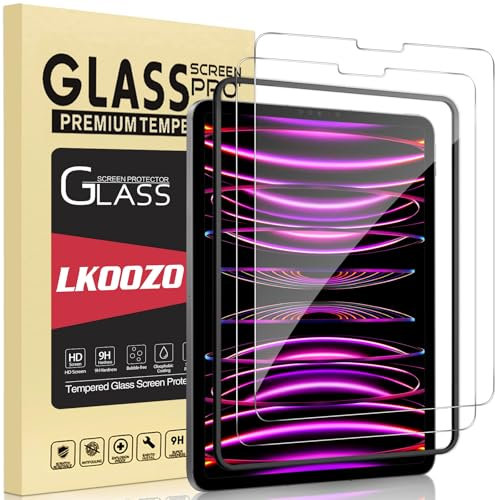 LKOOZO [2 Pezzi Pellicola Prottetiva per iPad Pro 11 Pollici (2022/2021/2020/2018), iPad Air 5a/4a Generazione (10,9) Tablet Vetro Temperato con Telaio di Installazione Facile