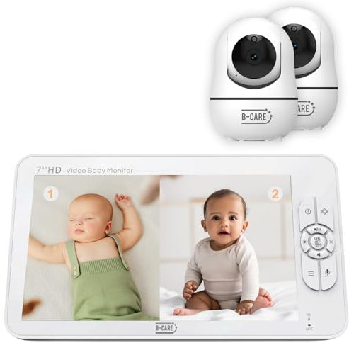 B-care Sparkle Ultimate Babyphone mit 2 Kamera und Fernsteuerung | 7 Zoll HD Baby Kamera | Babyphones & Überwachung | Babyphone mit Gegensprechfunktion | Erweiterbar bis 4 Baby Kamera