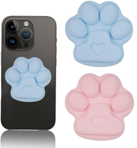 LQIOACU 2 Stück Handy-Ring-Griffhalter Katzenpfotenform Niedlicher Telefonhalter Silikon Strecken Klappbar Und Versenkbar Für Smartphones Und Tablets(Rosa + Blau)