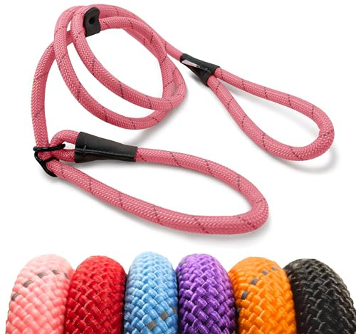 HugglePets Advanced 2-in-1 Reflective Dog Slip Lead & Head Halter - Pink (180cm) Strong Rope Dog Lead with High Visibility Reflective Material & Figure 8 Configuration for Dogs up to 50kg
