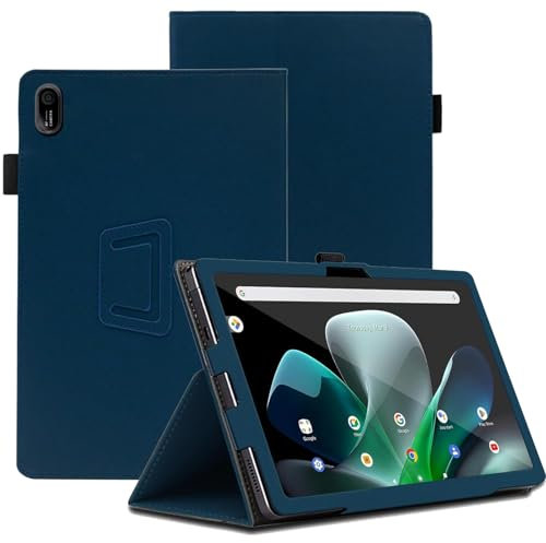 KUSINHOKA Funda para Acer Iconia Tab M10 10.1 Pulgadas, Cuero PU Protectora Carcasa con Soporte Función, Anti-Choque Magnética Funda con Correa para la Muñeca, Azul Marino