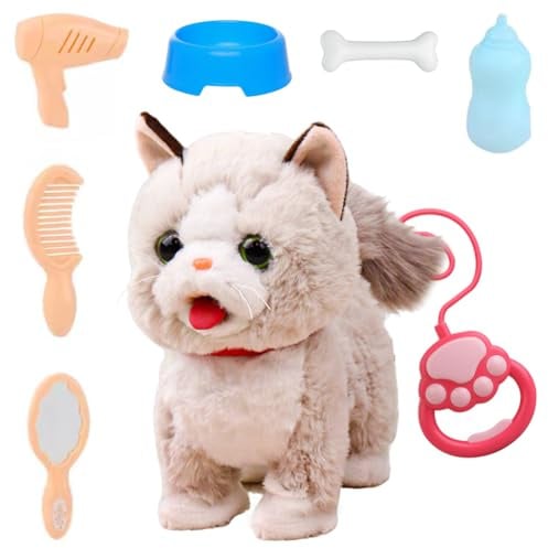 Piashow Laufender Hund Spielzeug für Kinder, Roboter Hund der Läuft, Zunge Heraus, Singen, Sprechen Lernen und Bellt, Interaktive Elektronische Haustiere Kinder Geschenk (Ragdoll Katze)