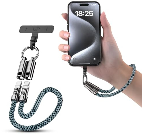 TOP-UP Handschlaufe für Handgelenk, 1ft / 30 cm, universeller Handygurt mit integriertem 240 W USB-C-Ladekabel und Datenübertragung, strapazierfähiges Seil, Reisezubehör für iPhone 17/16/15 und mehr