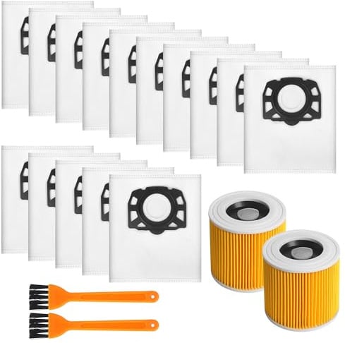 15 piezas para Kärcher KFI 357 Bolsos para Aspiradora +2 Filtros +2 Cepillo para Filtros Recambios para Kärcher WD2 Plus, WD2, WD3, SE4002, SE4001 KWD1-3 WD3.200, 2.863-314.0