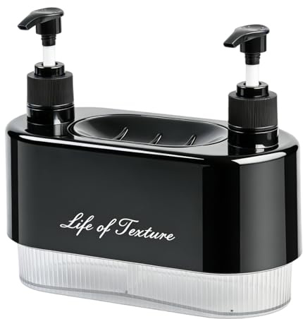 Soap Dispenser Bathroom, Washing Up Liquid Dispenser with Soap Tray, Black Kitchen Accessories, Refillable Shampoo Bottles for Home Bathroom Kitchen