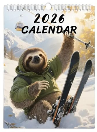 Faultiers-Wandkalender 2026, unlinierte Blöcke, 12-Monats-Hängekalender mit lustigen Tiermemes, 20,3 x 27,9 cm großer vertikaler Wandplaner aus dickem Papier für Kinder und Jugendliche