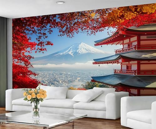 GIVLWF Papier peint japonais et décoration murale, feuilles rouges, papier peint asiatique pour salon, grande peinture murale – Non adhésif