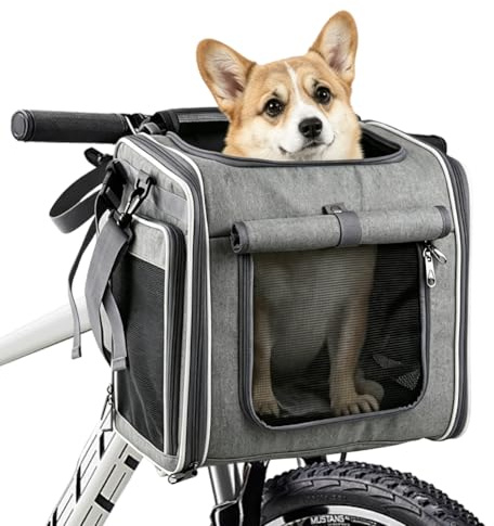 Panier de vélo avant pour chien, panier de vélo pliable extensible pour animaux de compagnie avec 4 portes ouvertes et 4 fenêtres en filet, panier de vélo pour chien, sac à dos pour chien, panier