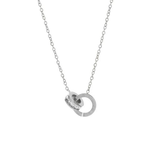 Fimhut 14K Vergoldete & Versilberte Halskette mit römischen Zahlen, Kristall-Ring-Anhänger, Doppelring-Kristall-Halskette mit römischen Zahlen