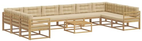 vidaXL Outdoor-Sofagarnitur mit Kissen 11 pcs Weiß und Beige, Akazienholz Garten-Sofa-Set, Moderne Outdoor-Sitzgruppe, Bequeme Bänke für Terrasse, Garten, Poolmöbel