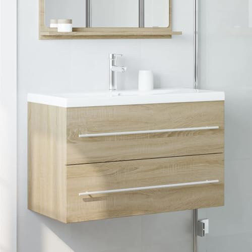 ATOMSTACK MAKER Meuble sous lavabo de 80 cm, aspect bois vieilli, à suspendre, capacité de charge de 60 kg, peu encombrant pour les petites salles de bain, avec beaucoup d'espace de rangement et