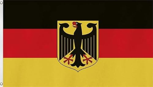 Deutschland Flagge Fahne mit Wappen 90cm x 150cm beste Qualität | Flagge für Fahnenmast Schrebergarten Haus Deko Veranstaltungen Schulen WM EM alle Anlässe