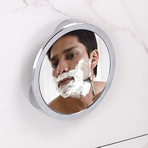 iDesign miroir maquillage à ventouse pour la salle de bain, petit miroir rond anti-buée en métal chromé, miroir salle de bain, argenté