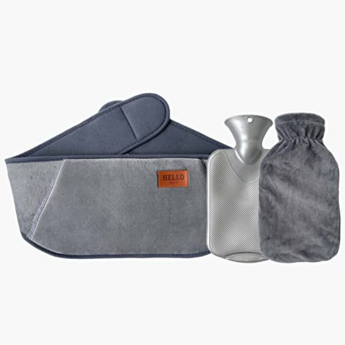 Wärmflasche, 3 in 1 Gummi Wärmflasche mit Weichem Fleecebezug, Warm Hot Water Bottle, ideal für Nacken und Schulter, Rücken, Beine, Taillenwärmung (Grau)