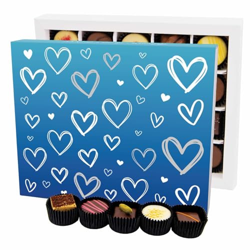 Hallingers Genuss Manufaktur Pralinen Valentinstagsgeschenk - ohne Alkohol, handmade aus Confiserie-Edelkakao in wertiger XL-Geschenkbox Love Blue, Valentintstag für Männer Freund