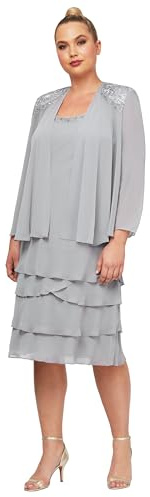S.L. Fashions Women's Mother of The Bride Two Piece Beaded Jacket Dress Special Occasion, Concrete, 12