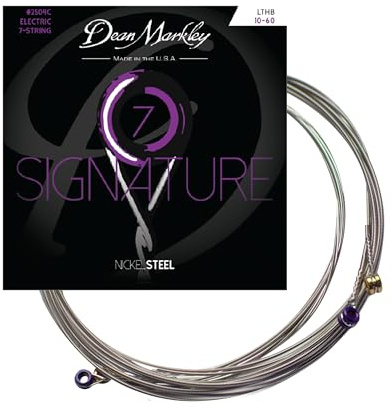 Electric Guitar Strings Nickel Steel Signature 7 String Set. Nickel Wound Guitar Strings Light Top/Heavy Bottom, Soft Electric Guitar Strings for a Superior Tone and Sustainability, 10-60, 2504C