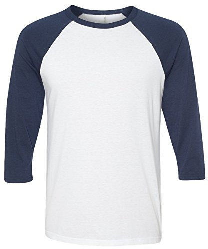 Baseball-Shirt aus Canvas-C3200-Material, Unisex, 3/4-Arm, meliert Gr. M, weiß/marineblau