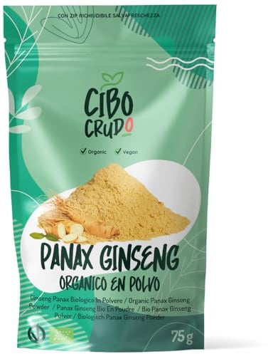 Cibo Crudo Bio Panax Ginseng Pulver 75 g Wurzel aus China | Gemahlene Wurzel von Panax ginseng C.A. Mey. aus biologischem Anbau, Ursprung China, Mahlgrad 60-80 mesh, 75 g