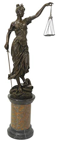 Antike Fundgrube Justitia Figur Bronze Göttin des Rechtwesens auf edlem Marmorsockel | große Skulptur Bronzestatue | H: 190 cm (4332)