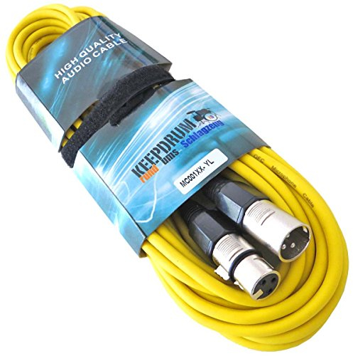 Keepdrum MC-001XX YW câble de microphone XLR 10m Jaune XLR Female/XLR Male + serre-câbles Velcro