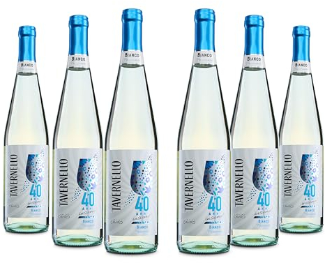 Tavernello Vino Bianco Frizzante, Gusto Asciutto ed Equilibrato, 11% Vol, Confezione con 6 Bottiglie da 750 ml