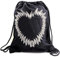 PREMYO Sac à Dos Sport à Cordon - Sac de Gym École Collège en Coton - Femme Fille Impression Coeur de Plumes Noir