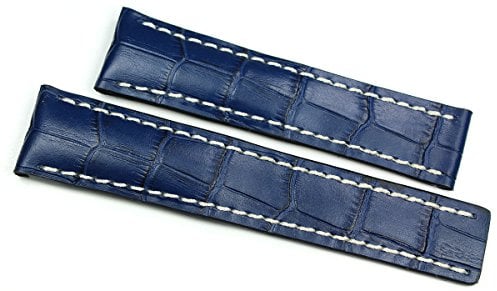 RIOS1931 20mm /18 Deutsch für Breitling Faltschließe Kalbsleder handgemacht Uhrenarmband Krokoprägung blau Marine