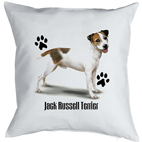 Tini - Shirts Jack Russel Dekokissen - Hunderasse Jack Russel Kissen - Hundemotiv : Jack Russell Terrier - Jack Russel Motiv Kissen - Kissen mit Füllung - Farbe: Weiss