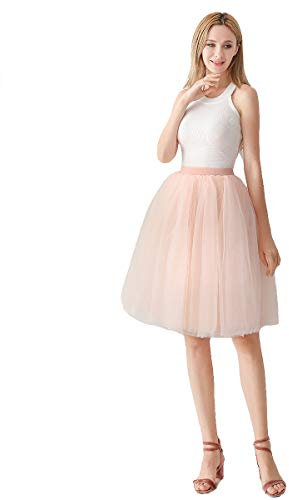 Aivtalk - Jupe Jupon Tulle Tutu Court Femme Fille Plissée Classique Danse Soirée Bal Fête, Petticoat Skirt Moelleux Belle Couches Pure Taille Élastique Dentelle Colorés, Beige Rose, Taille unique