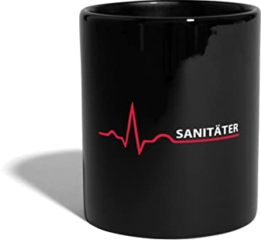Spreadshirt Sanitäter Herzschlag Rettungsdienst EKG Tasse, Schwarz, Keramik, 325 ml