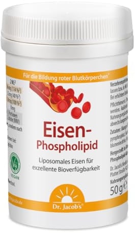 Dr. Jacob’s Eisen-Phospholipid Dose 50 g I für Blutbildung¹, Konzentration² und weniger Müdigkeit³ I Liposomal I Kein Eisengeschmack I Auch für Kleinkinder I 100 Portionen