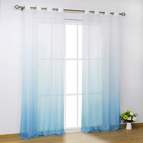 SCHOAL Gardinen mit Ösen Transparente Vorhänge Voile Fensterschal Modern Farbverlauf 1 Stück BxH 140x245cm Blau