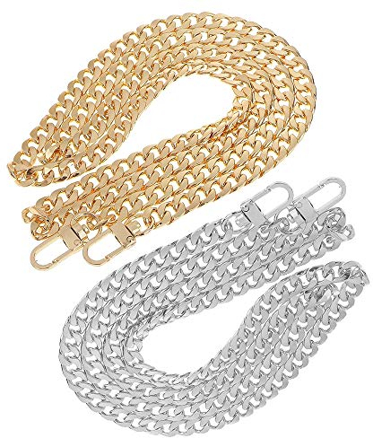 Youery Taschenkette, 2PCS 120cm Comforty Taschenkette, Kette Trageriemen, Metall Schulterriemen für Taschen, Handtaschenketten, Umhängetasche Handtasche Ersatzkette(Gold und Silber)
