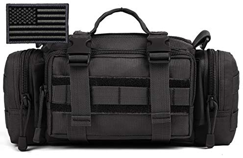 Protector Plus Tactical Fanny Pack Military Assault Waist Bag Hip Belt MOLLE Sling Army Lumbar Gear Pouch EDC Camera Handlebar Range Bags (Patch Included), Black