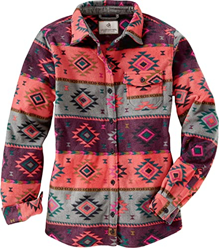 Legendary Whitetails Damen Trail Guide Fleece Knopfleiste Hemd mit Button-Down-Kragen, Coral Print, X-Groß