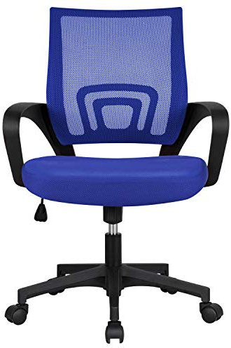 Yaheetech Sedia Ufficio da Scrivania Ergonomica in Rete Traspirante Girevole Reclinabile Regolabile in Altezza con Ruote e Braccioli Portata 136 kg Blu