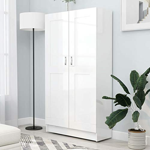 Festnight Allzweckschrank mit 4 Fächern Aufbewahrungsschrank Schrank Mehrzweckschrank Aktenschrank Vorratsschrank Flurschrank, Hochglanz-Weiß 82,5x30,5x150 cm