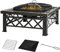 Outsunny Braciere da Giardino con Coperchio Parascintille e Griglia per Barbecue in Metallo 76x76x47cm Nero