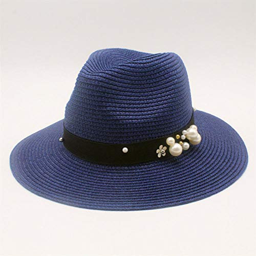 Sombreros De Paja Gorra De Mujer Regalo De Fiesta De Sombrero para El Sol De Boda En La Playa para Mujer Simple De Moda-Navy_Size56-58Cm